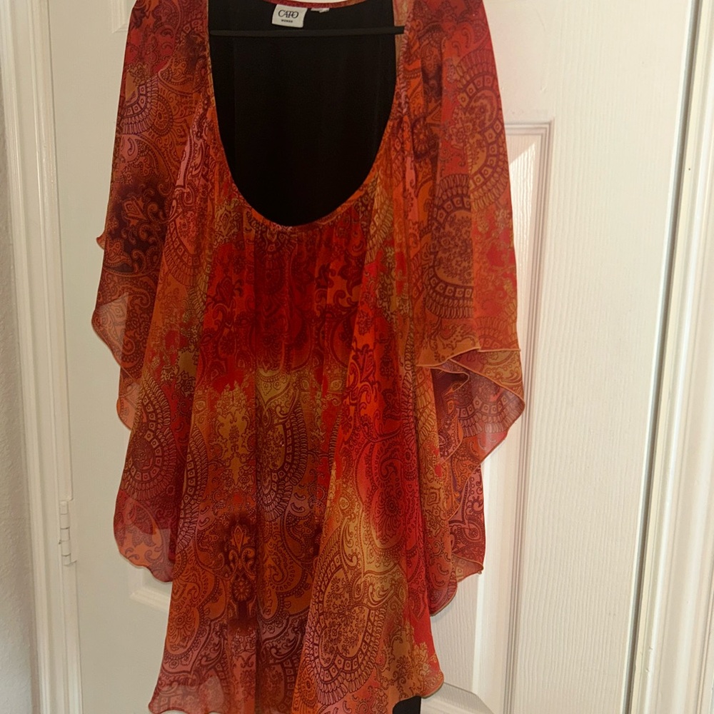 Cato Black and Orange Asymmetrical Ruffled Blouse